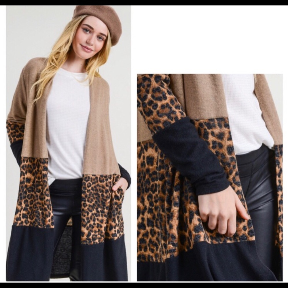 LAST 1 LEFT‼️ Leopard block brushed knit cardigan - Picture 2 of 5